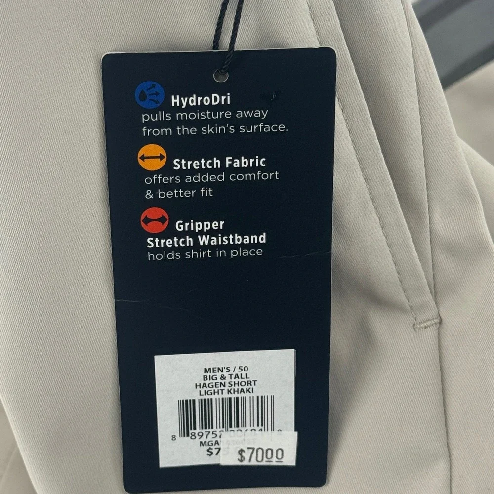 NWT Walter Hagen Men Big & Tall Golf Shorts Sz 50 Light Khaki HydroDri P11‎